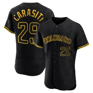 Men's Authentic Black Matt Carasiti Colorado Rockies Snake Skin City Jersey