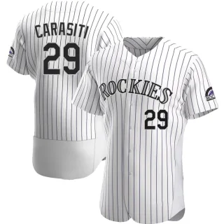 Men's Authentic White Matt Carasiti Colorado Rockies Home Jersey