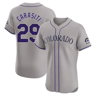 Men's Elite Gray Matt Carasiti Colorado Rockies Road Jersey