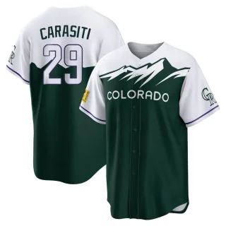 Men's Replica Green Matt Carasiti Colorado Rockies 2022 City Connect Jersey