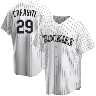 Men's Replica White Matt Carasiti Colorado Rockies Home Jersey