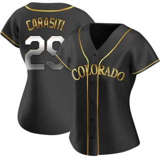 Women's Replica Black Golden Matt Carasiti Colorado Rockies Alternate Jersey