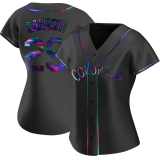 Women's Replica Black Holographic Matt Carasiti Colorado Rockies Alternate Jersey